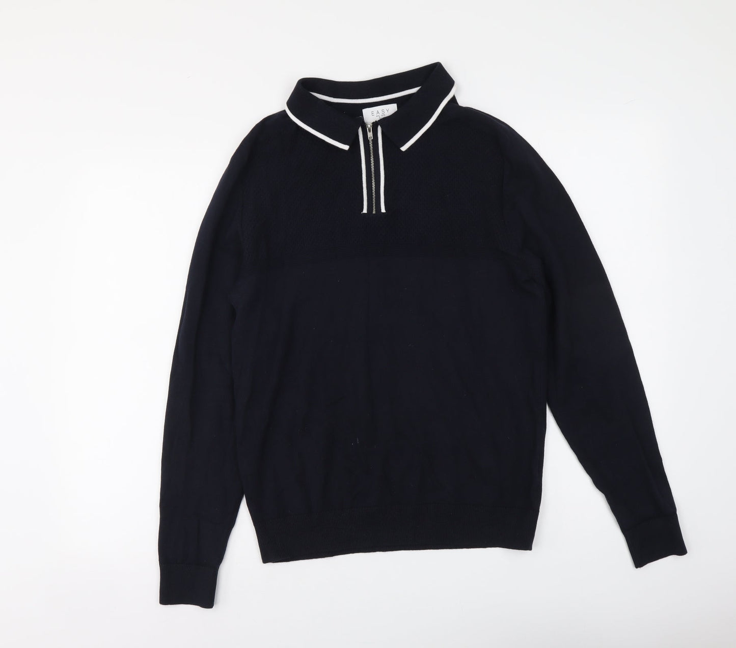 Easy Mens Blue Collared Acrylic Pullover Jumper Size S