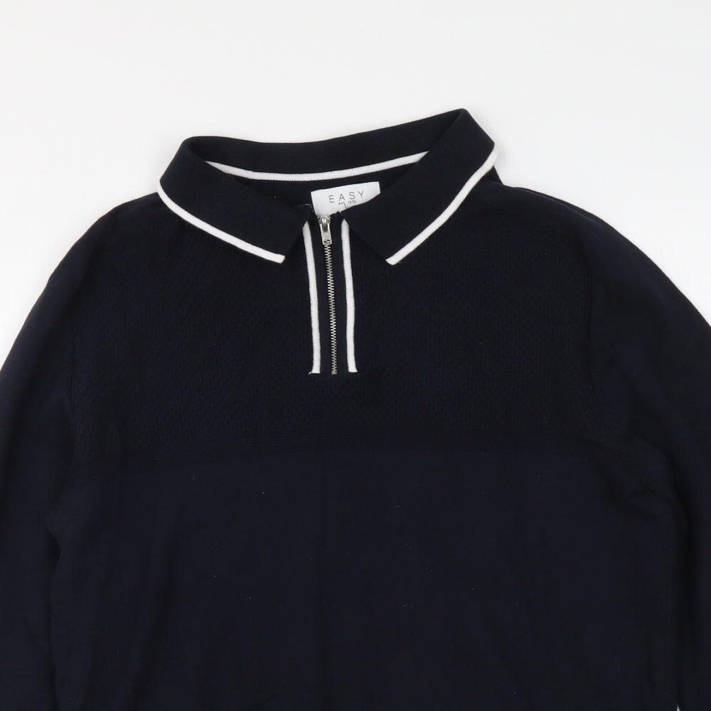 Easy Mens Blue Collared Acrylic Pullover Jumper Size S