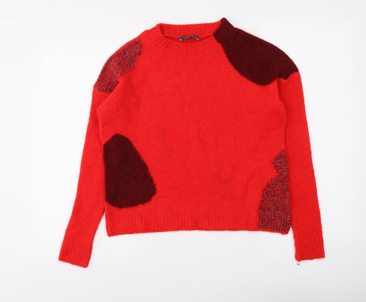 Primark Womens Red Mock Neck Acrylic Pullover Jumper Size XS