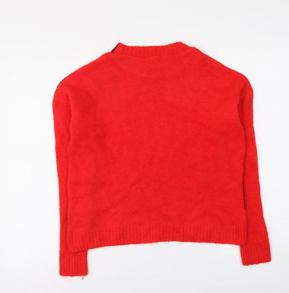 Primark Womens Red Mock Neck Acrylic Pullover Jumper Size XS