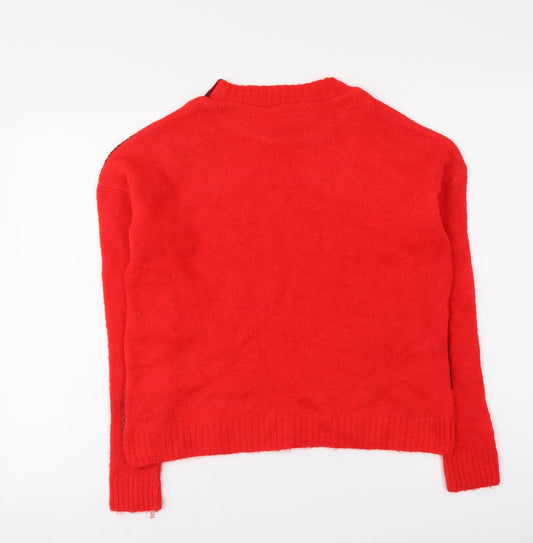 Primark Womens Red Mock Neck Acrylic Pullover Jumper Size XS
