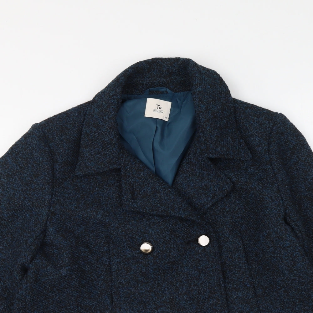 TU Womens Blue Jacket Coat Size 14 Button