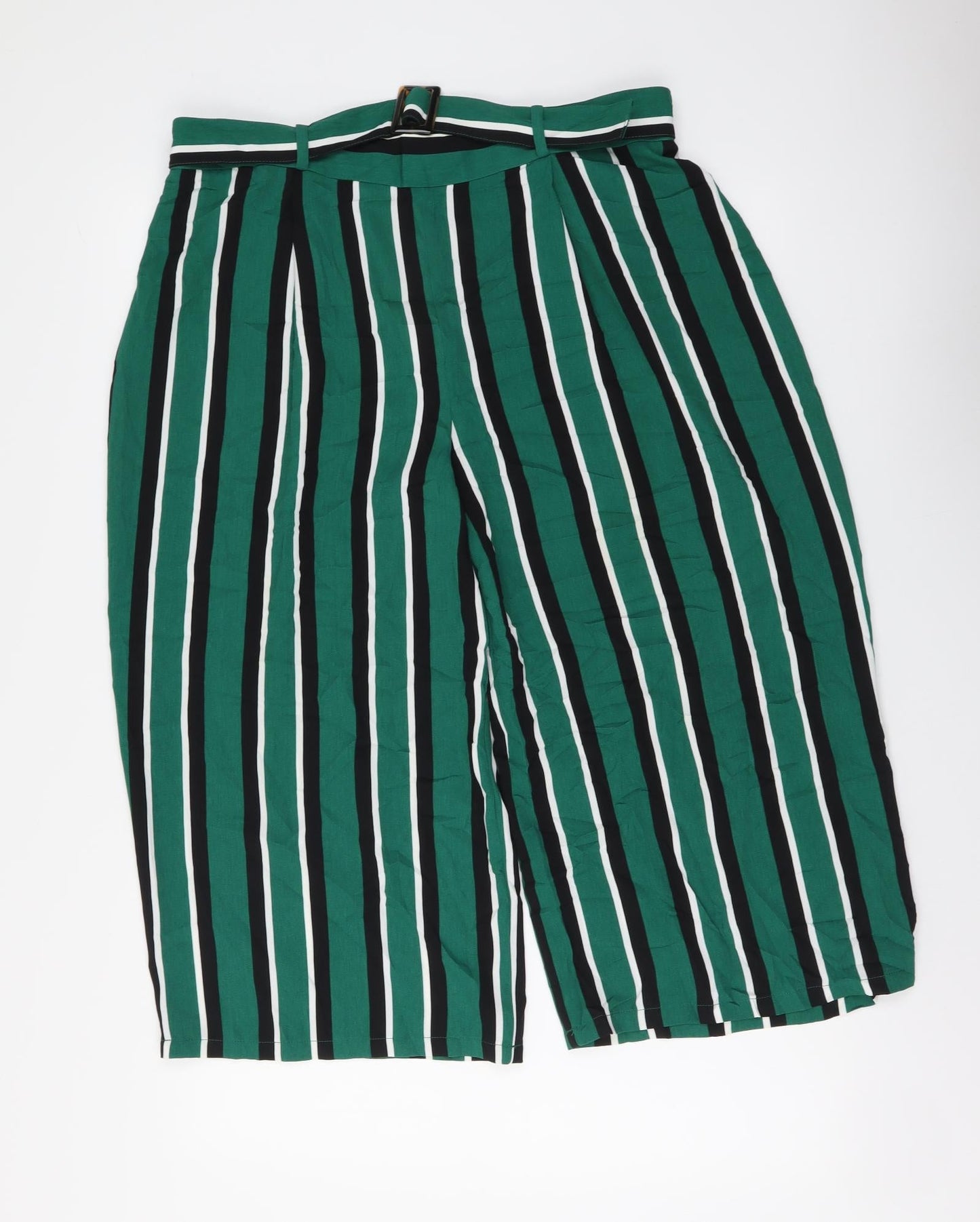 George Womens Green Striped Polyester Cropped Trousers Size 14 L20 in Regular Buckle