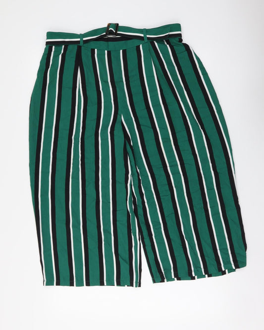George Womens Green Striped Polyester Cropped Trousers Size 14 L20 in Regular Buckle