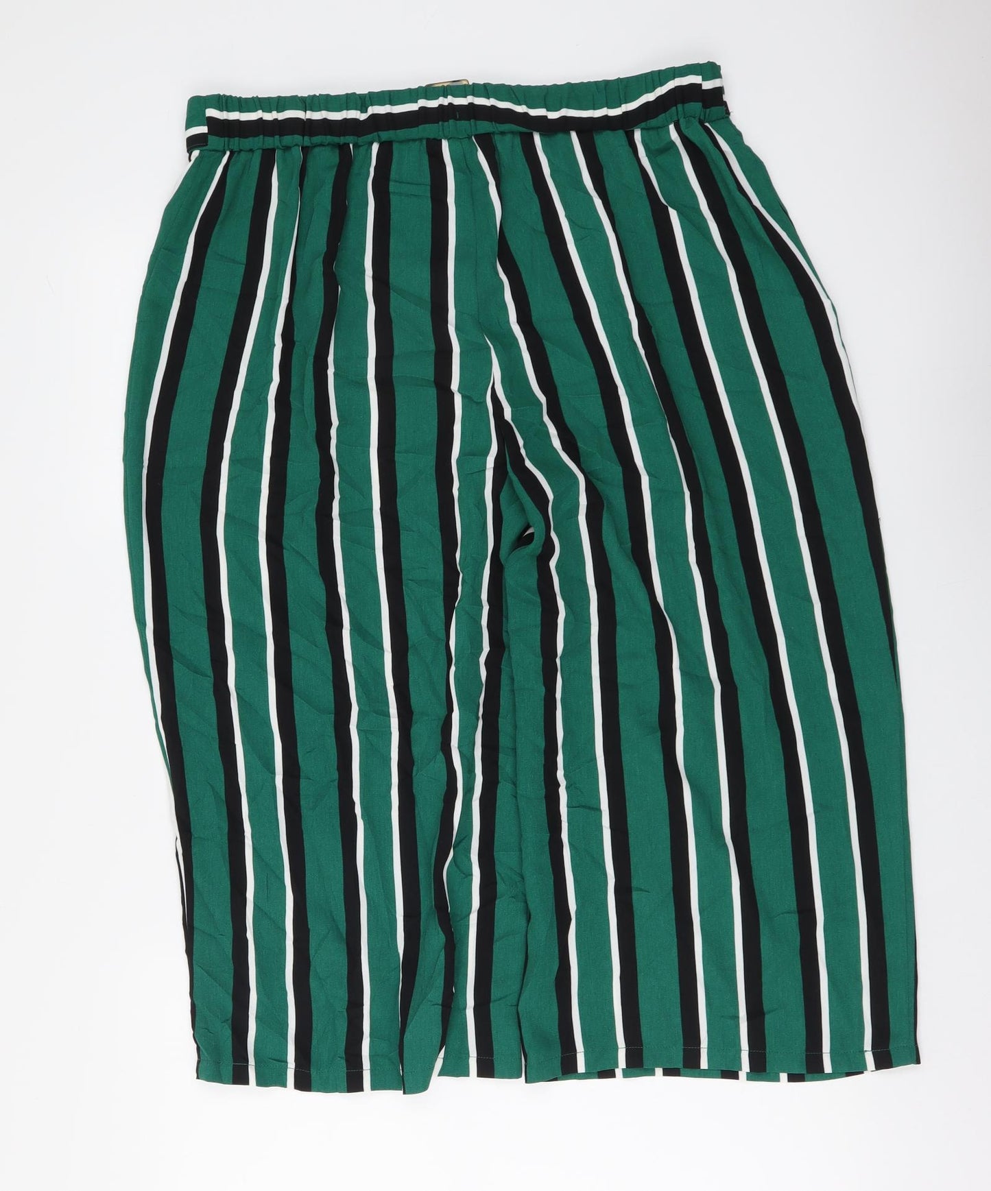 George Womens Green Striped Polyester Cropped Trousers Size 14 L20 in Regular Buckle