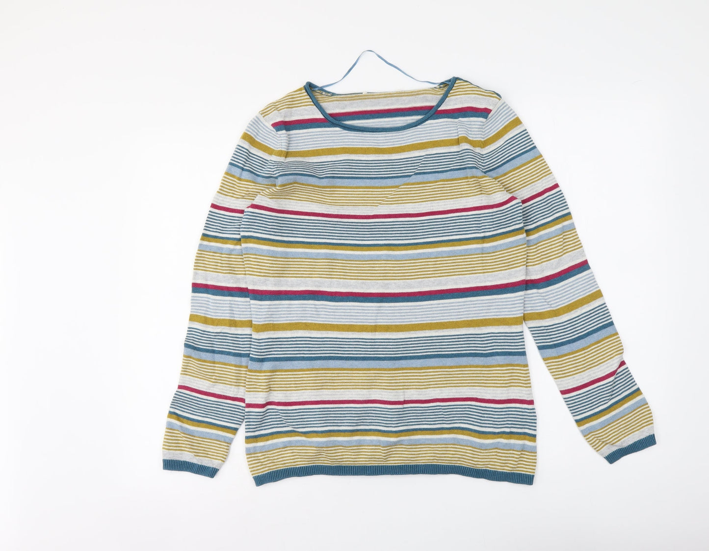 Never Fear Womens Multicoloured Round Neck Striped Cotton Pullover Jumper Size 12