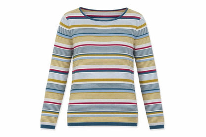 Never Fear Womens Multicoloured Round Neck Striped Cotton Pullover Jumper Size 12