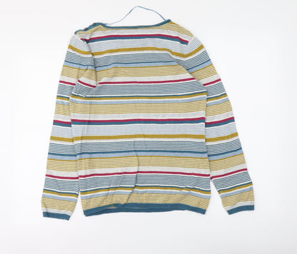 Never Fear Womens Multicoloured Round Neck Striped Cotton Pullover Jumper Size 12