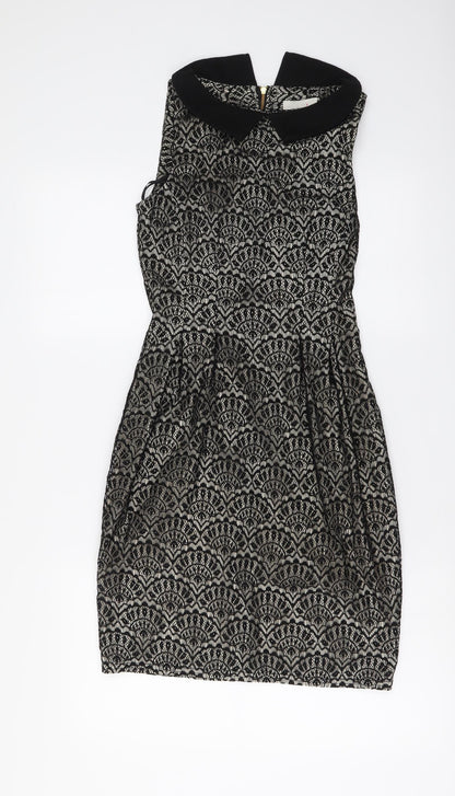 Almari Womens Black Polyester A-Line Size 10 Collared Zip