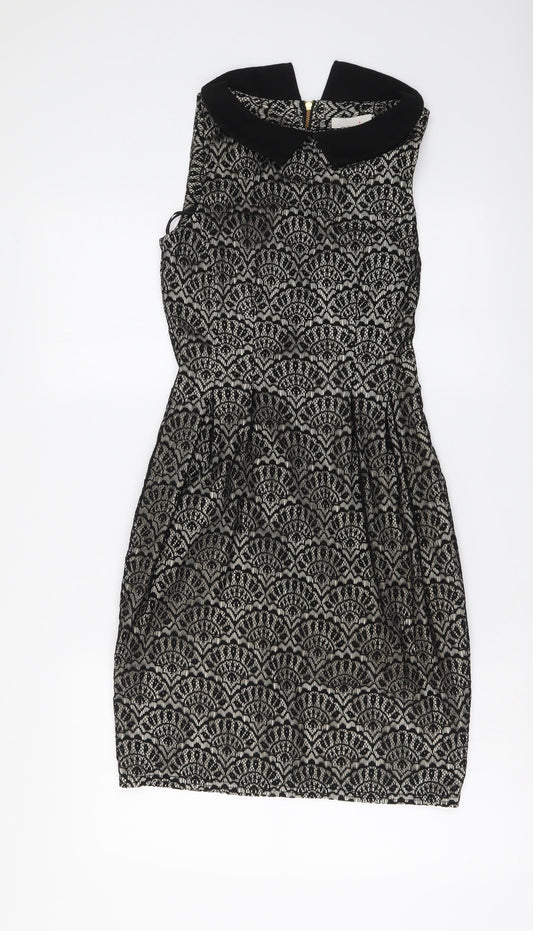 Almari Womens Black Polyester A-Line Size 10 Collared Zip