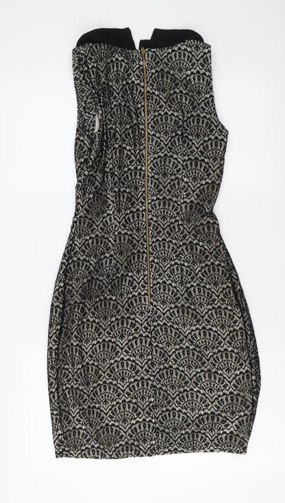 Almari Womens Black Polyester A-Line Size 10 Collared Zip
