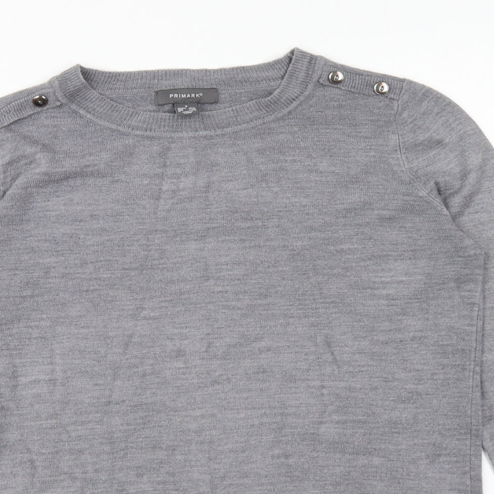 Primark Womens Grey Round Neck Acrylic Pullover Jumper Size S