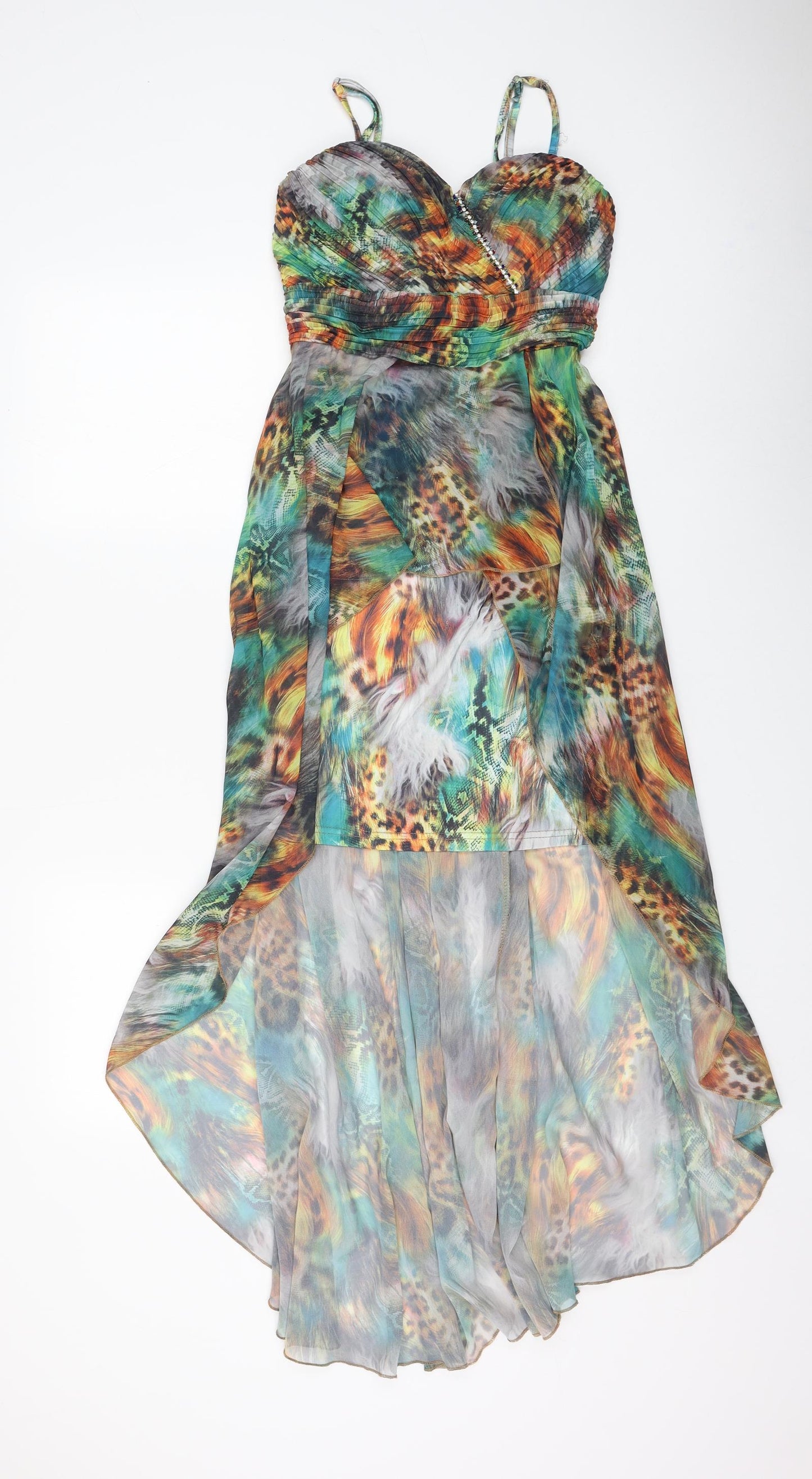 Jenny Womens Multicoloured Animal Print Polyester Fit & Flare Size S Sweetheart Pullover - Dipped Hem