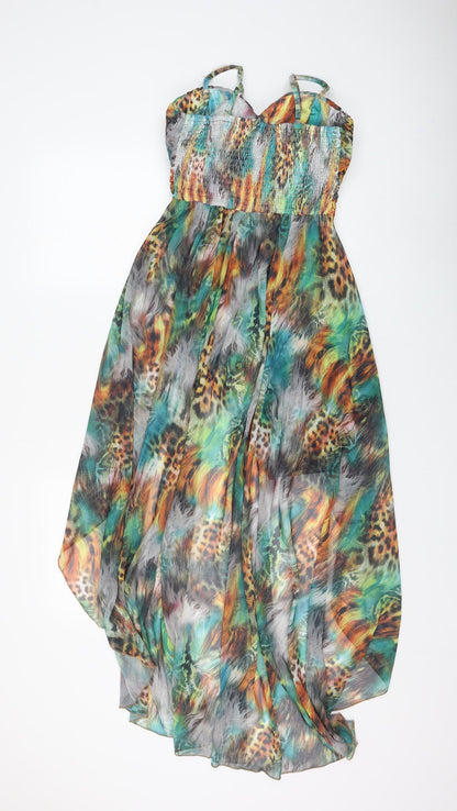 Jenny Womens Multicoloured Animal Print Polyester Fit & Flare Size S Sweetheart Pullover - Dipped Hem