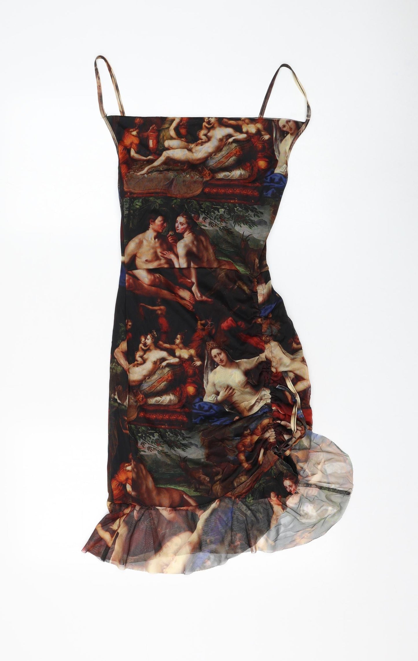 PRETTYLITTLETHING Womens Multicoloured Geometric Polyester Bodycon Size 4 Square Neck Pullover - Ruched Painting