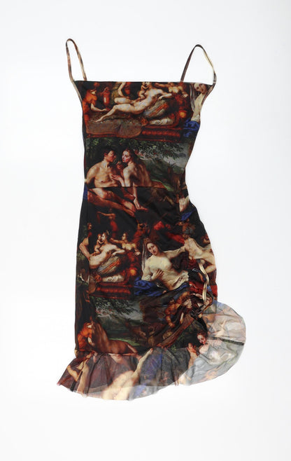 PRETTYLITTLETHING Womens Multicoloured Geometric Polyester Bodycon Size 4 Square Neck Pullover - Ruched Painting