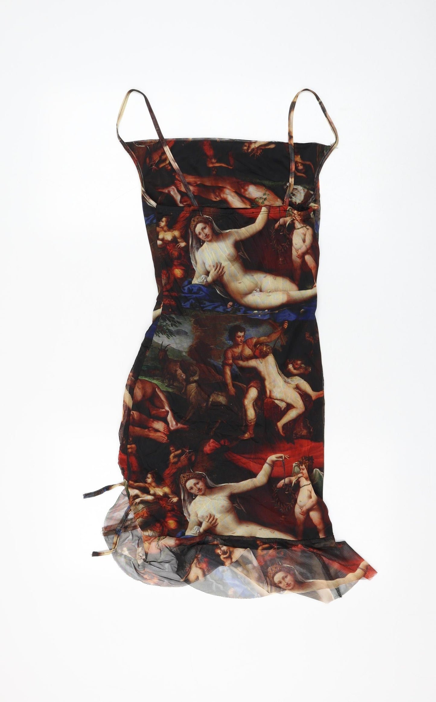 PRETTYLITTLETHING Womens Multicoloured Geometric Polyester Bodycon Size 4 Square Neck Pullover - Ruched Painting