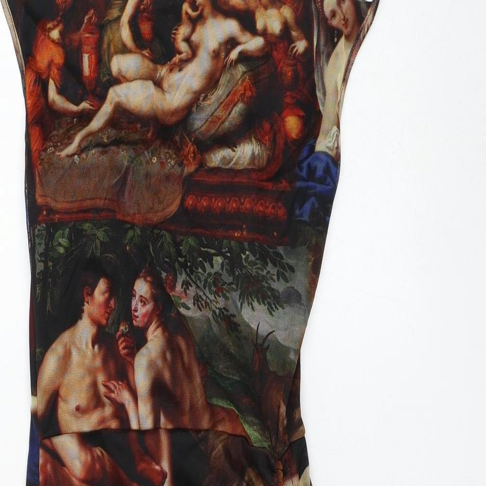 PRETTYLITTLETHING Womens Multicoloured Geometric Polyester Bodycon Size 4 Square Neck Pullover - Ruched Painting