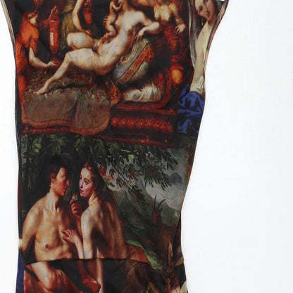 PRETTYLITTLETHING Womens Multicoloured Geometric Polyester Bodycon Size 4 Square Neck Pullover - Ruched Painting