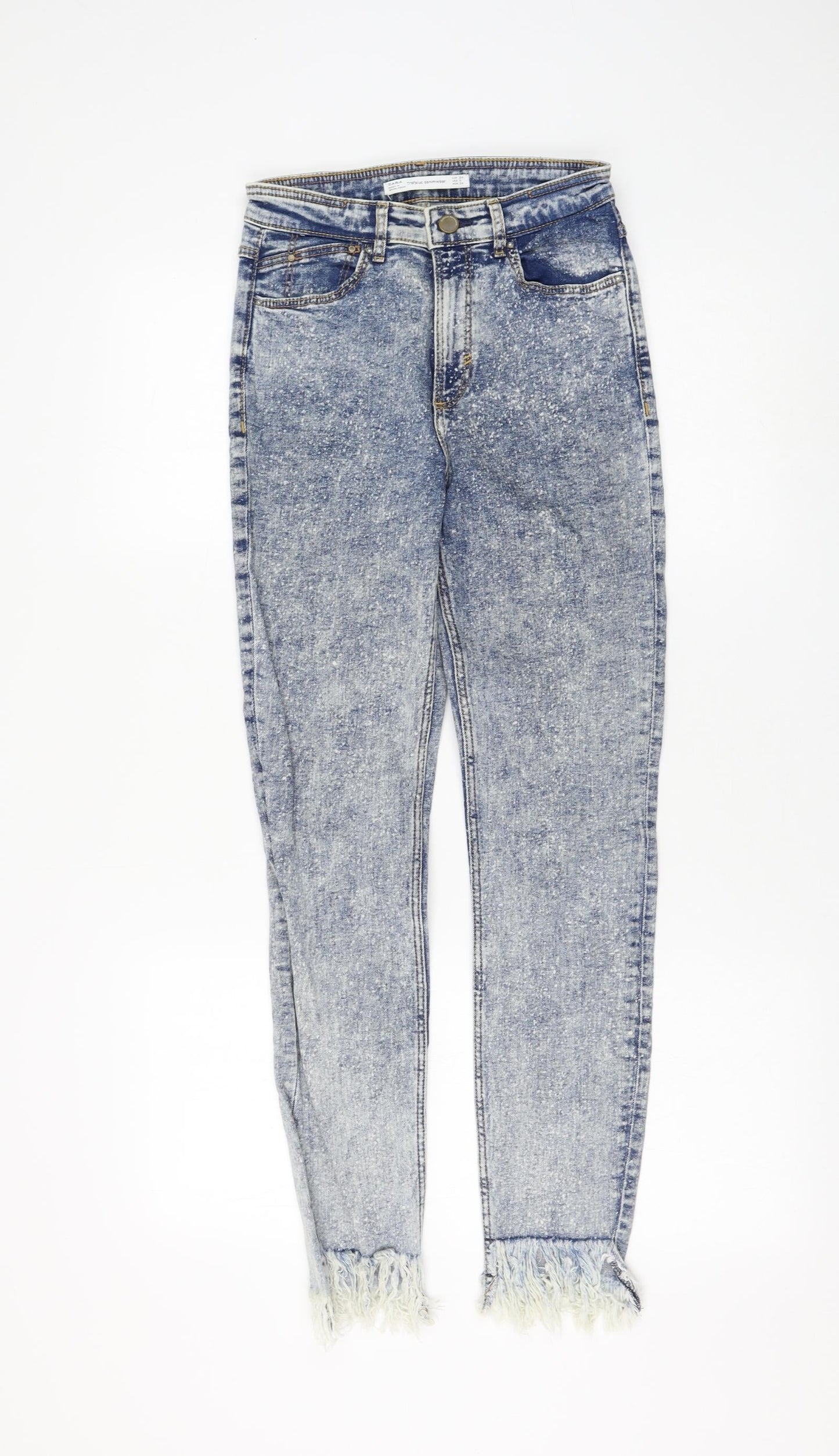 Zara Womens Blue Cotton Skinny Jeans Size 6 L26 in Regular Zip - Acid Wash