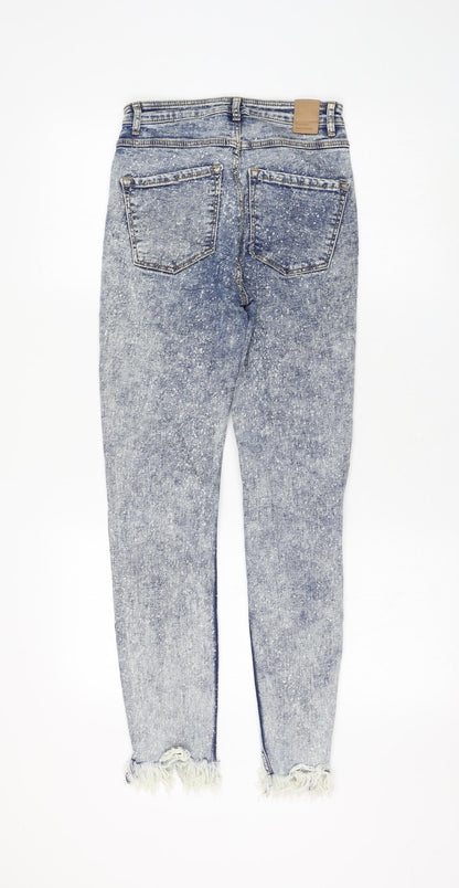Zara Womens Blue Cotton Skinny Jeans Size 6 L26 in Regular Zip - Acid Wash
