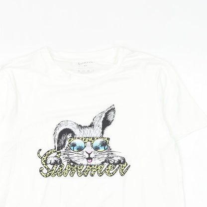 SheIn Womens White Polyester Basic T-Shirt Size XS Round Neck - Summer Rabbit