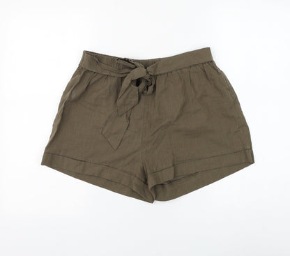 SheIn Womens Green Cotton Culotte Shorts Size L L3 in Regular Tie