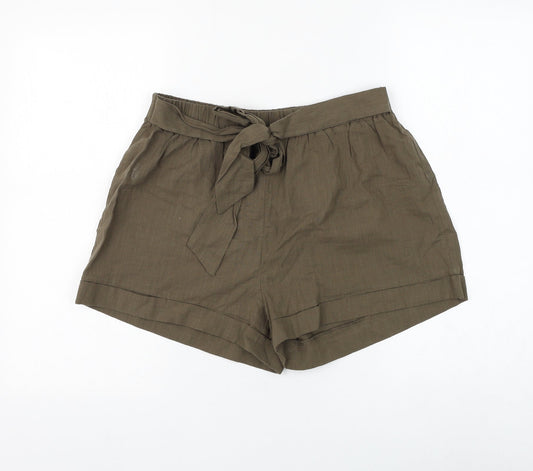 SheIn Womens Green Cotton Culotte Shorts Size L L3 in Regular Tie