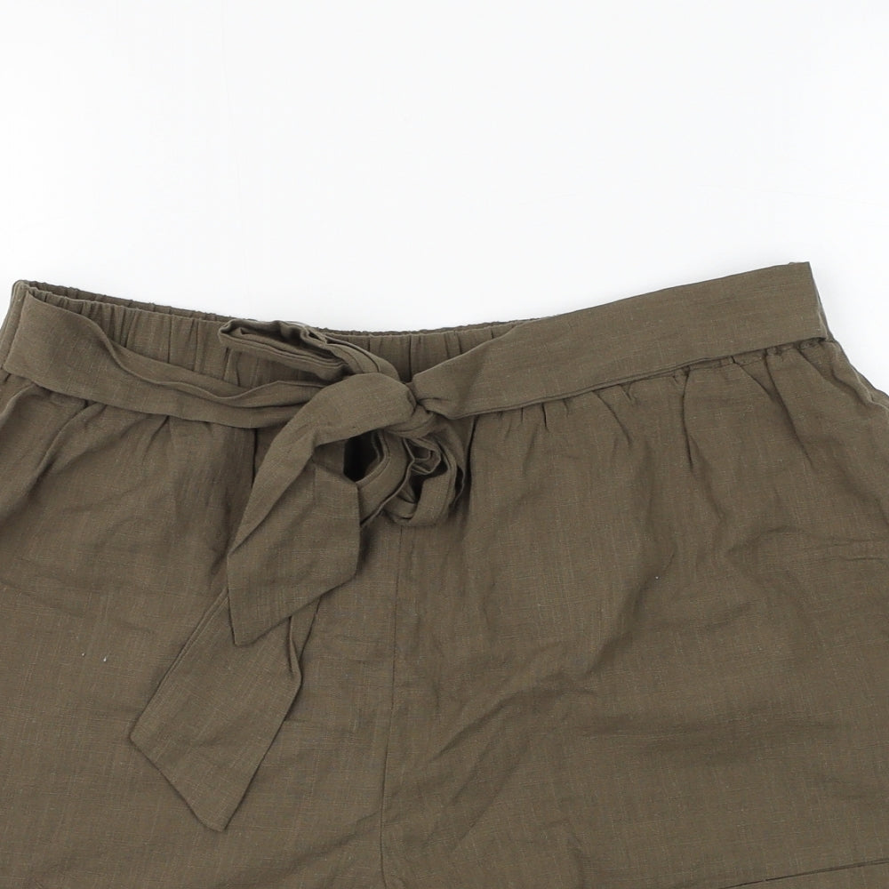 SheIn Womens Green Cotton Culotte Shorts Size L L3 in Regular Tie