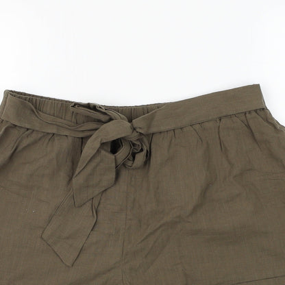 SheIn Womens Green Cotton Culotte Shorts Size L L3 in Regular Tie