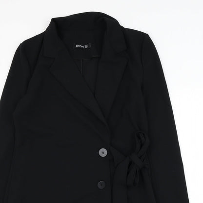 Boohoo Womens Black Polyester Jacket Dress Size 8 Collared Tie