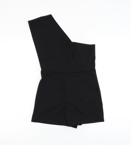 PRETTYLITTLETHING Womens Black Polyester Playsuit One-Piece Size 8 L3 in Pullover