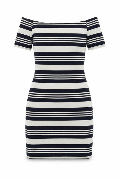 Topshop Womens Blue Striped Polyester Bodycon Size 10 Off the Shoulder Pullover