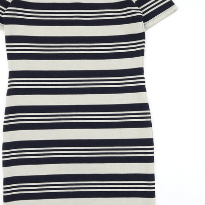 Topshop Womens Blue Striped Polyester Bodycon Size 10 Off the Shoulder Pullover