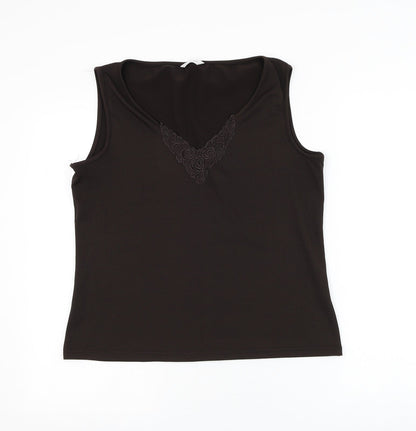 Berkertex Womens Brown Polyester Basic Tank Size 16 V-Neck - Flower Lace Detailing