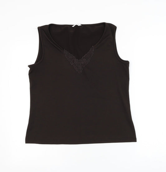 Berkertex Womens Brown Polyester Basic Tank Size 16 V-Neck - Flower Lace Detailing