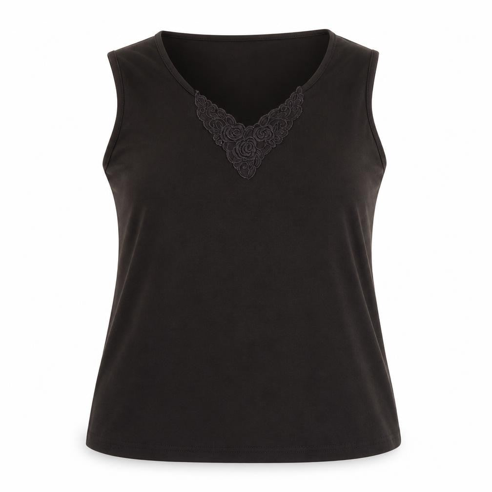 Berkertex Womens Brown Polyester Basic Tank Size 16 V-Neck - Flower Lace Detailing