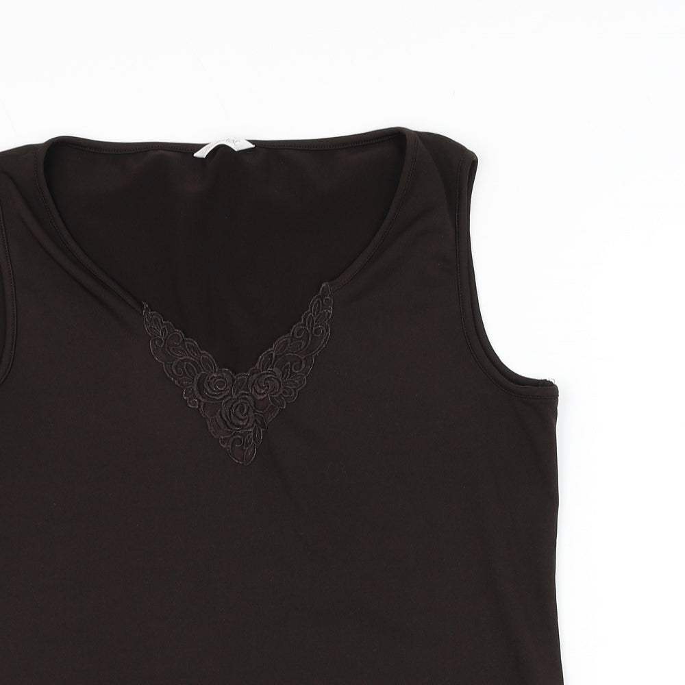 Berkertex Womens Brown Polyester Basic Tank Size 16 V-Neck - Flower Lace Detailing