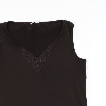 Berkertex Womens Brown Polyester Basic Tank Size 16 V-Neck - Flower Lace Detailing