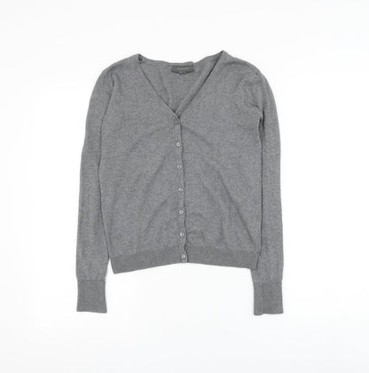Primark Womens Grey V-Neck Cotton Cardigan Jumper Size 4