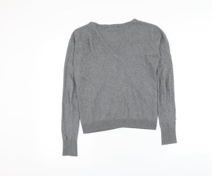 Primark Womens Grey V-Neck Cotton Cardigan Jumper Size 4