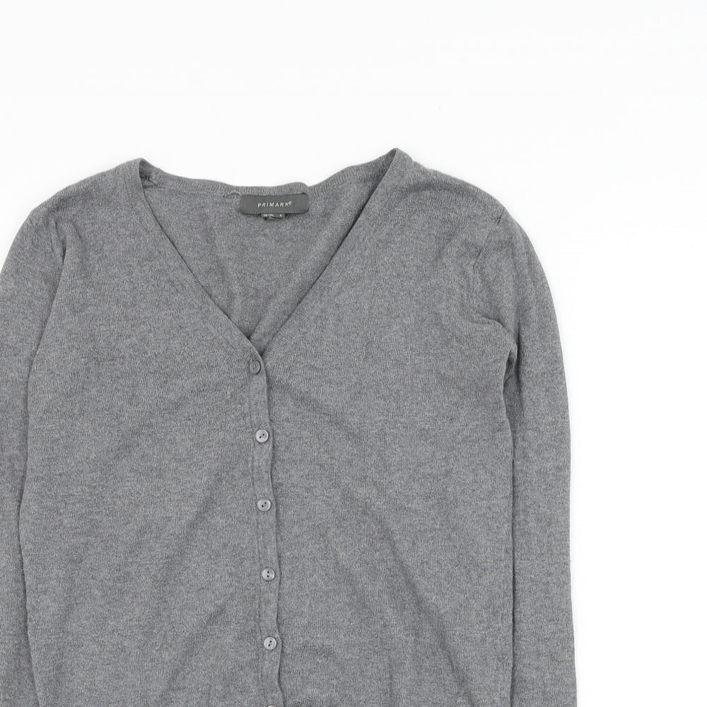 Primark Womens Grey V-Neck Cotton Cardigan Jumper Size 4