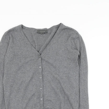 Primark Womens Grey V-Neck Cotton Cardigan Jumper Size 4