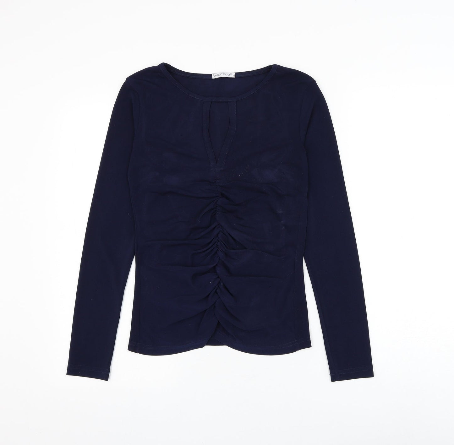 Avocado Womens Blue Polyester Basic Blouse Size S Round Neck
