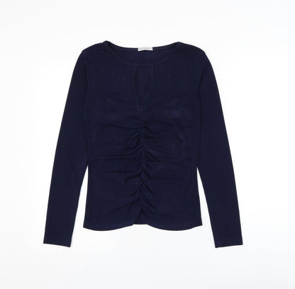 Avocado Womens Blue Polyester Basic Blouse Size S Round Neck