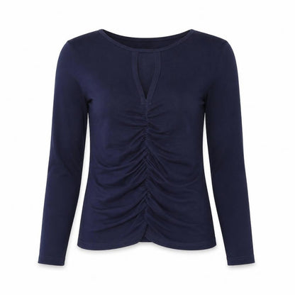 Avocado Womens Blue Polyester Basic Blouse Size S Round Neck