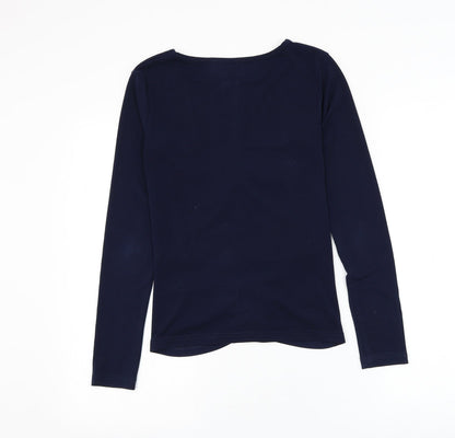 Avocado Womens Blue Polyester Basic Blouse Size S Round Neck