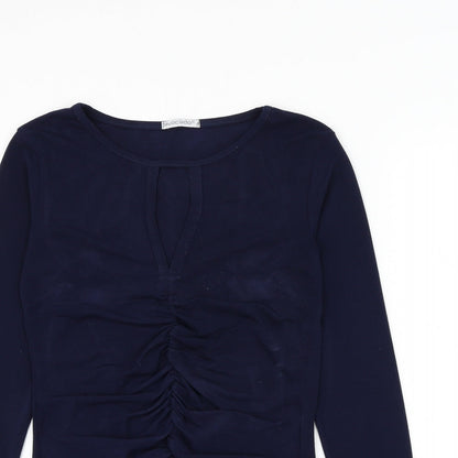 Avocado Womens Blue Polyester Basic Blouse Size S Round Neck