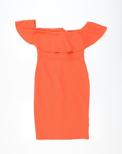 New Look Womens Red Polyester Bodycon Size 10 Boat Neck Zip