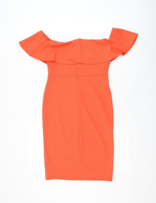 New Look Womens Red Polyester Bodycon Size 10 Boat Neck Zip